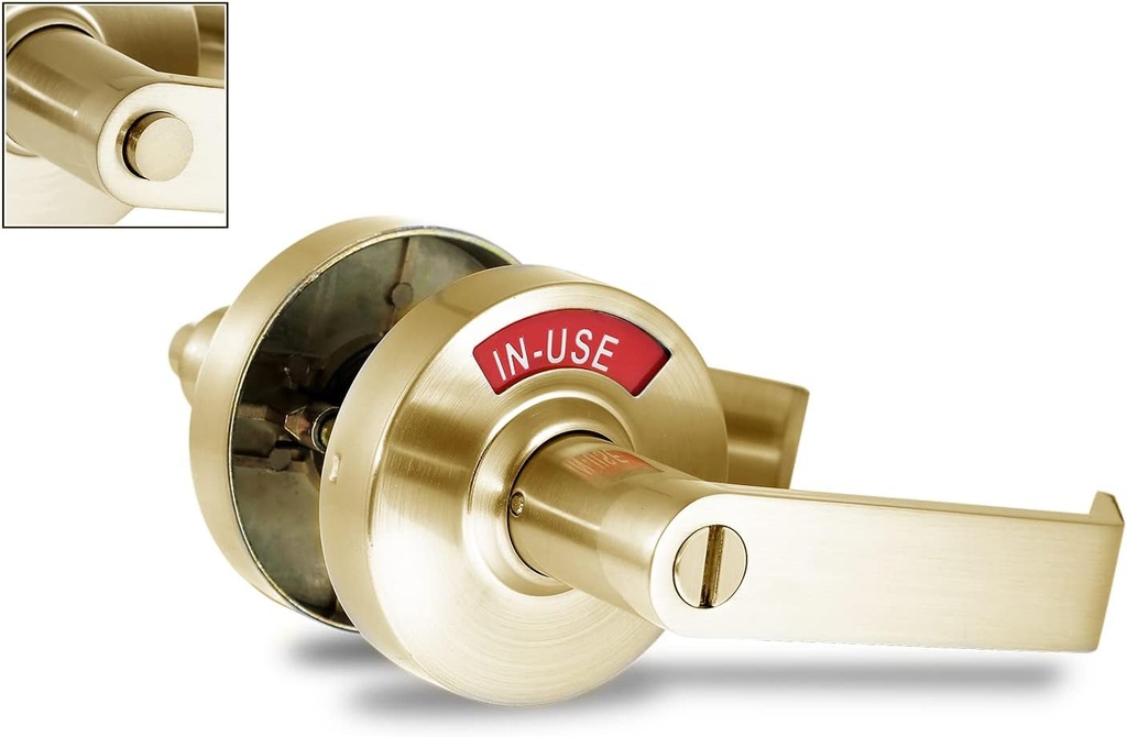 VIZILOK ADA Compliant, Single Egress Indicator Privacy Lock C5FD-R Durable ANSI Grade 2 Comp Commercial Righthanded Non Reversible In-Use or Vacant Push Button Lever - Satin Brass
