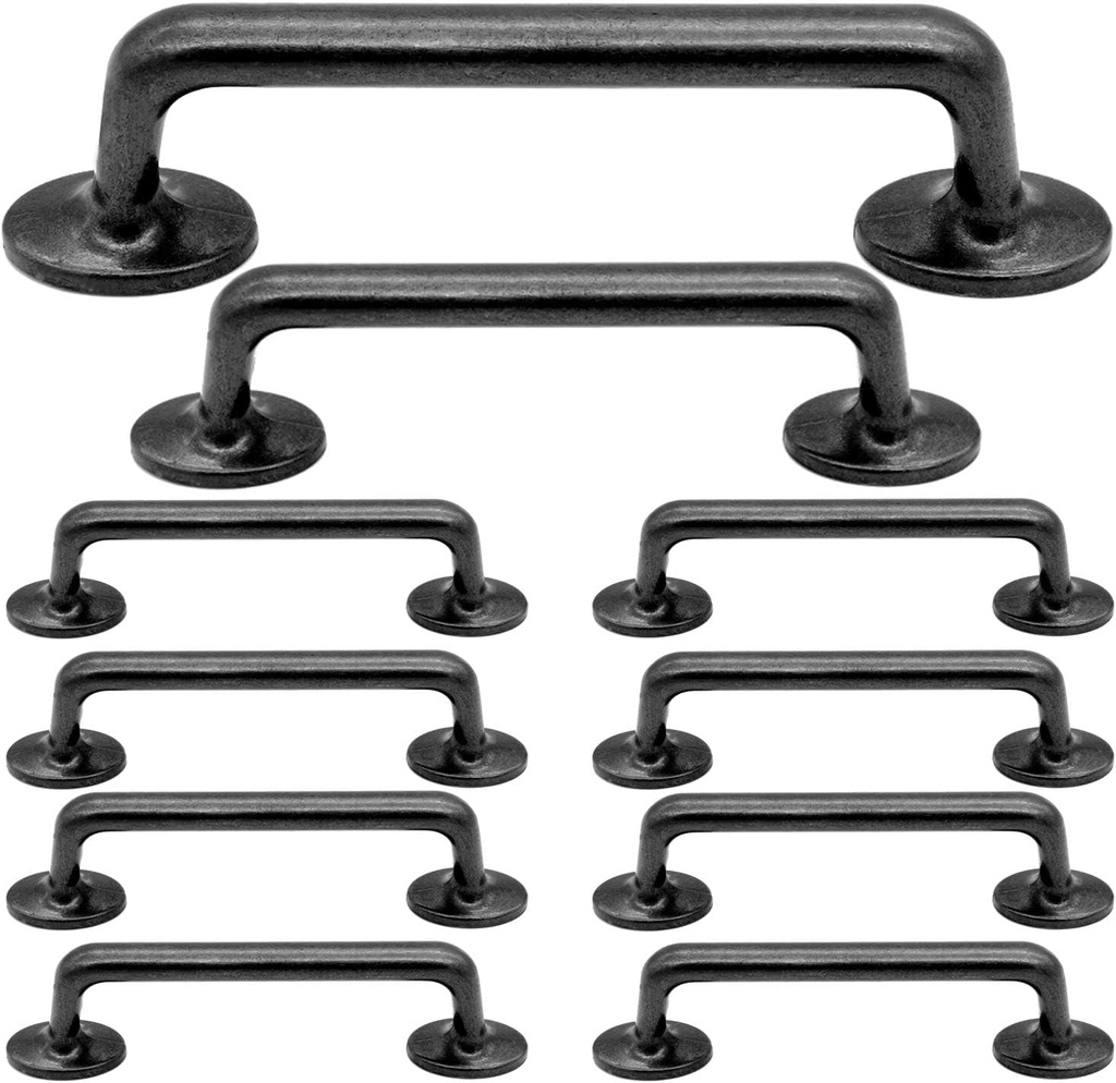 Drawer Pulls Black Silver Rustic Cabinet Handles Hole Center 3.86 Inchs Pack of 10 (Pack 10)