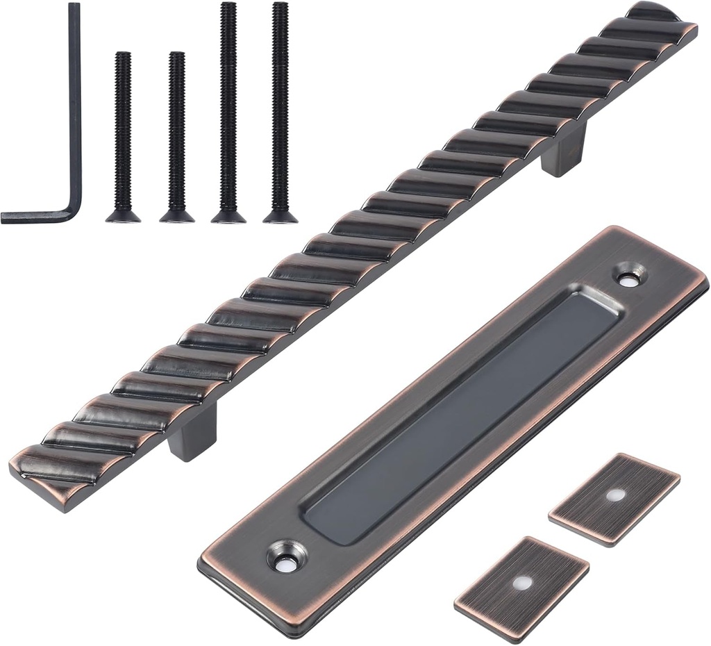 Solid Brass Sliding Barn Door Handles Set, 12 Inch Heavy Duty Two-Side Design, for DIY Sliding Barn Door Handle Gates Garages Sheds Furniture - Oil Rubbed Bronze Finish