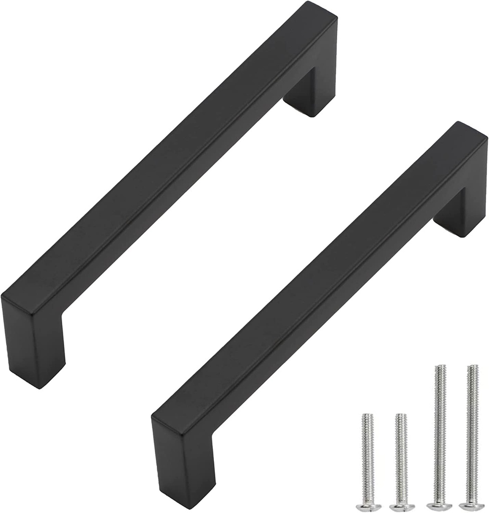 Cabinet Pulls Matte Black Cabinet Handles Square Drawer Pulls, 10 Pack 6-1/4 Inch Stainless Steel Kitchen Door Cupboard Cabinet Handles, Drawer Hardware Handles, 160Mm Hole Centers