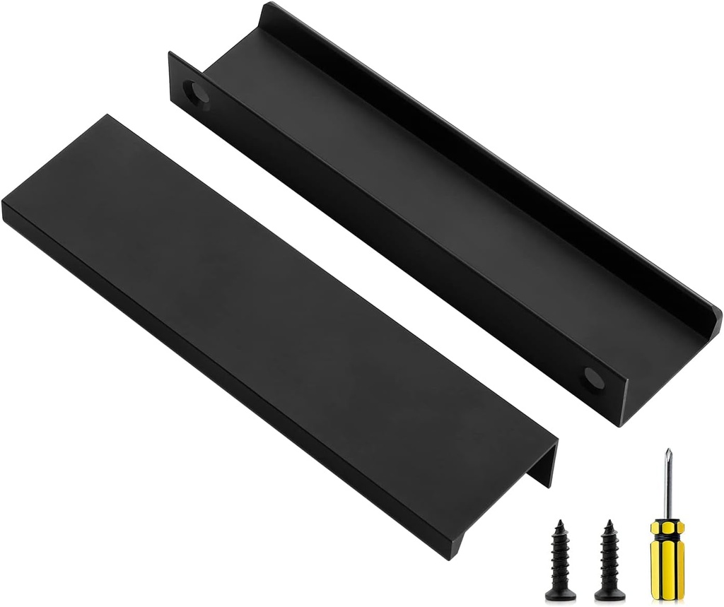 Ravinte 20 Pack Finger Pulls for Cabinets 128Mm/5 Length Black Edge Pulls Matte Black Finger Cabinet Pulls Concealed Handles for Kitchen Drawer Finger Edge Pull Tab Handle