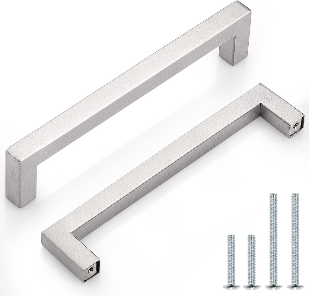 Probrico 20 Pack|Brushed Nickel Square Bar Cabinet Pull Drawer Handle Stainless Steel Modern Hardware for Kitchen Bathroom Cabinets Cupboard,Center to Center 6-3/10In(160Mm)