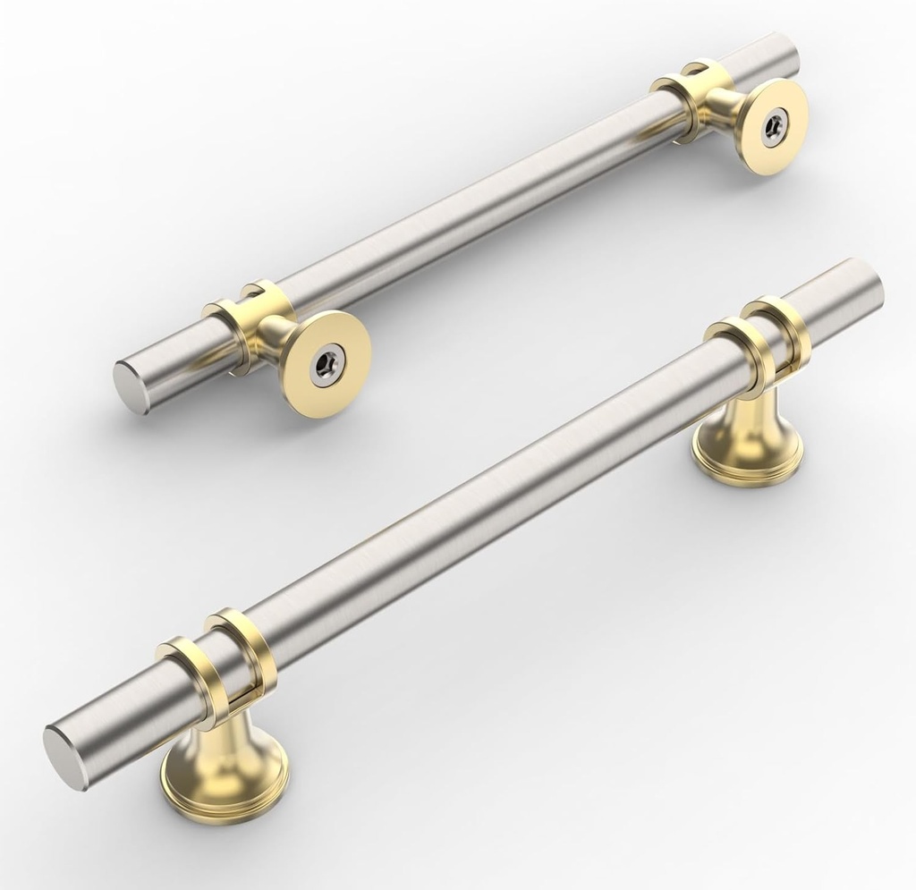 Amerdeco 10 Pack Brushed Satin Nickel and Gold Cabinet Pulls 5 Inch(128Mm) Hole Centers Kitchen Cabinet Handles Cabinets Hardware Drawer Pulls ZH0058