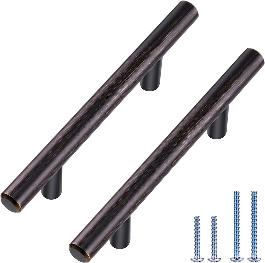 20 Pack Bronze Solid Cabinet Handles Drawer Pulls, 5.38-Inch/136Mm Length (3-Inch Hole Center) Door Handle (1/2-Inch Diameter) Kitchen Stainless Steel Cabinet Hardware Handle, Oil-Rubbed Bronze