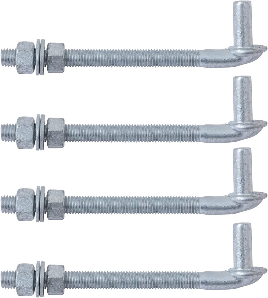 8" J-Bolt Gate Hinge, VIVIDA J Bolt Hinge with 5/8" Male Hinge Pin, Gate Hinge for Chain Link Fence, J-Bolt Gate Hinge Bolts, Chain Link Gate Hardware, 4 Pack
