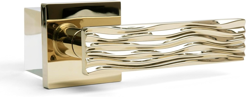 Ridge Interior Door Lever, Heavy Duty Door Handle with 28 Degree Latch, Modern Locks, Combined Handle for Bedroom/Bathroom & Hall/Closet, Polished Brass (Privacy/Passage - Left Hand)