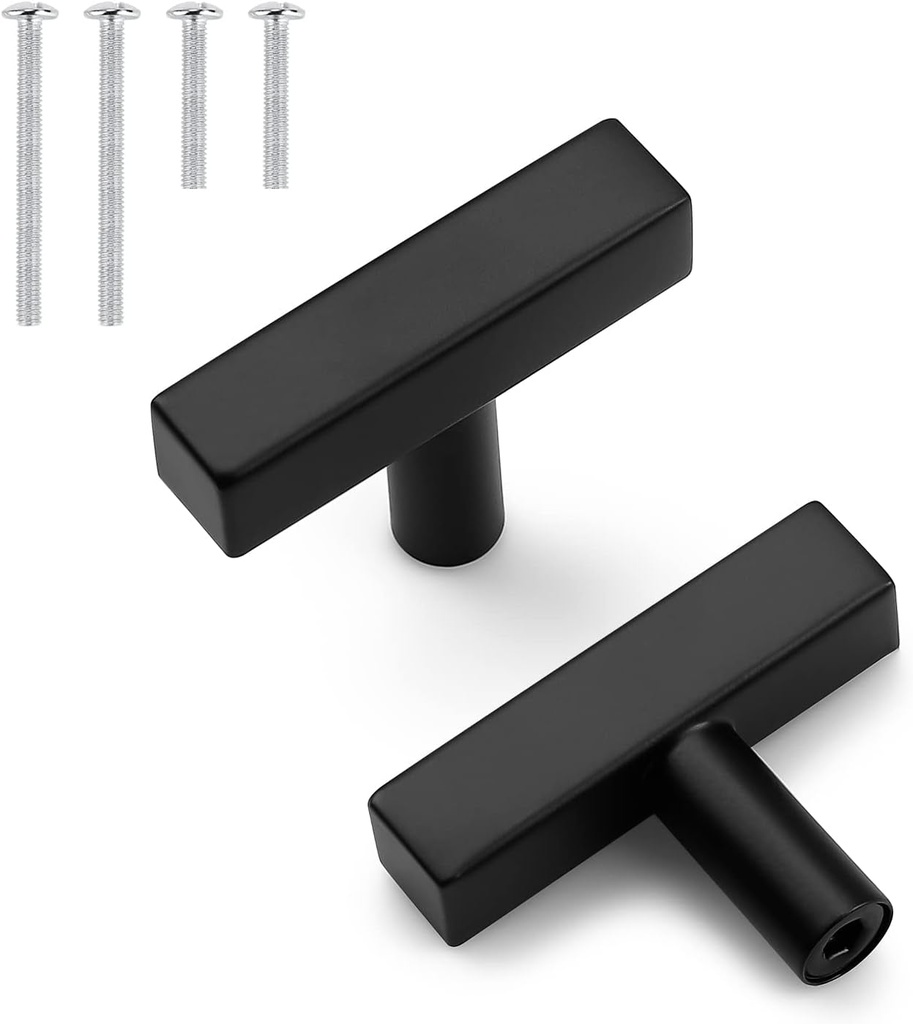 Probrico Cabinet Handles-Pack of 20 Black 2Inch (50Mm) Square T Bar Kitchen Cabinet Handles Drawer Pulls for Kitchen Furniture Hardware