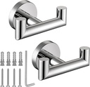 Towel Hooks for Bathrooms,Polished Chrome Towel Hook for Kitchen Bathroom,Sus304 Stainless Steel Coat Hook,Heavy Duty Double Towels Holder Hooks for Hanging Towels,Coats,Clothes,Wall Mount,2 Pack