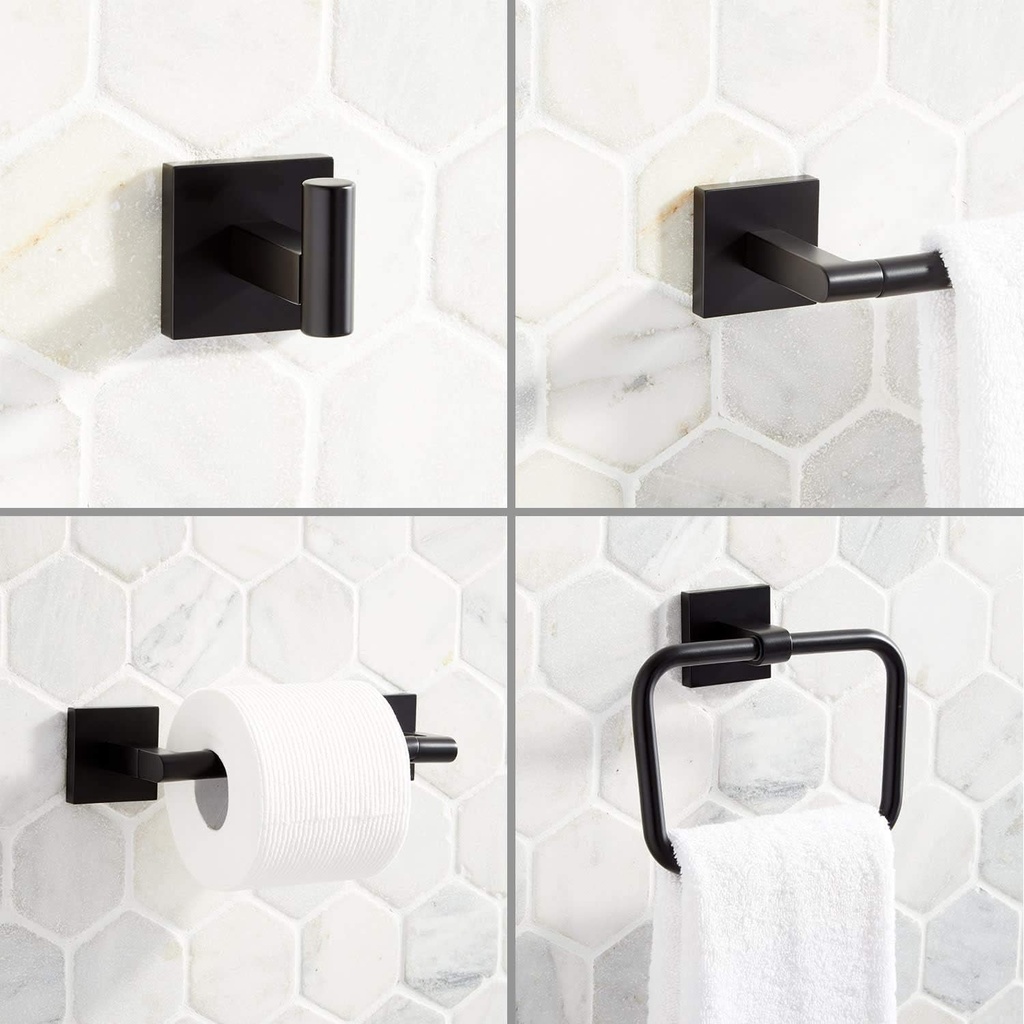 447193 Hibiscus Bathroom Hardware Set with 24" Towel Bar, Towel Ring, Toilet Paper Holder, and Robe Hook