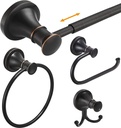 Hoimpro Oil Rubbed Bronze 4-Piece Bathroom Bath Set, Wall Mount Bathroom Hardware Fixture (Adjustable Towel Bar Rack, Towel Ring Holder, Paper Towel Holder, Double Towel Hook), Bathroom Accessories