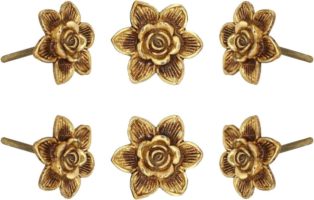 Perilla Home Set of 6 Metal Knobs for Cabinet & Drawers Decorative Flower Knobs for Home Kitchen Cabinet Hardware Cupboard Glass Door Dresser Wardrobe and Drawer Pulls