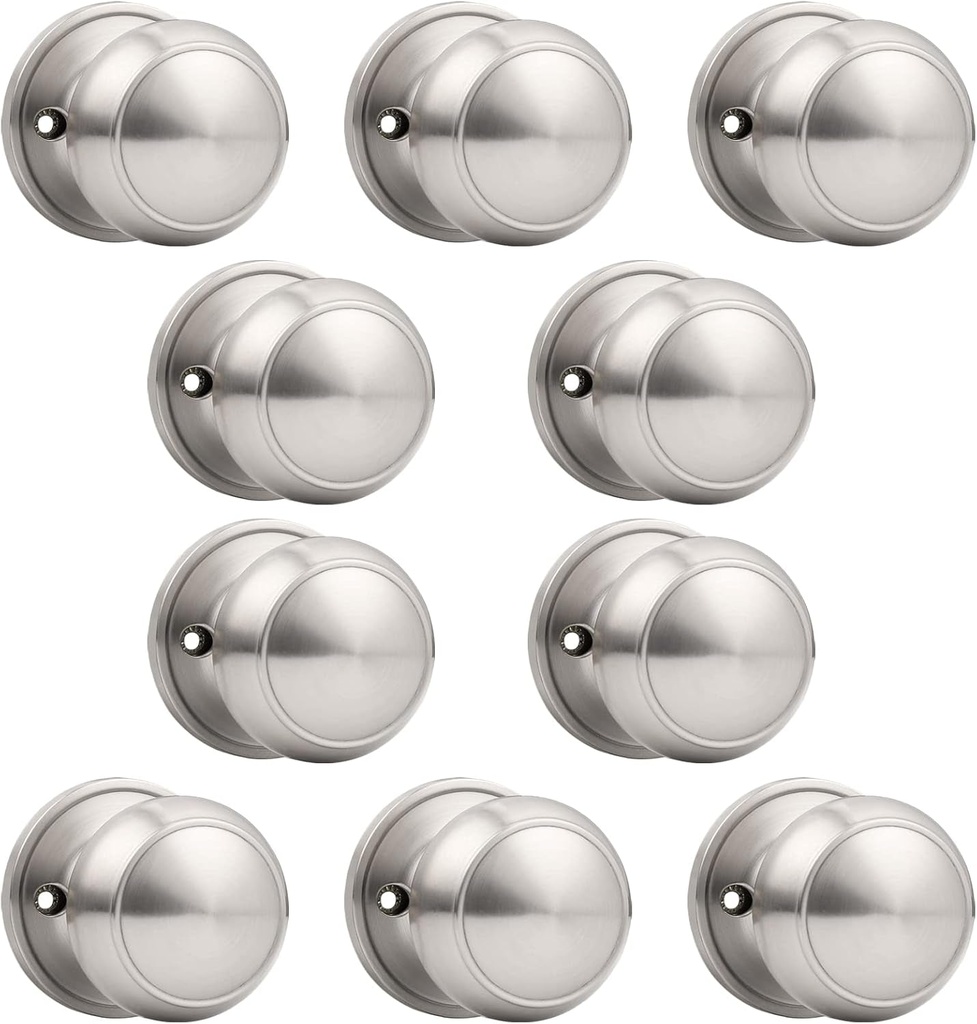 Probrico Dummy Door Knob Brushed Nickel Finish Interior Door Knobs 10 Pack, Colonial Ball Inactive Door Knob Hardware, One Side Door Knob for Closet