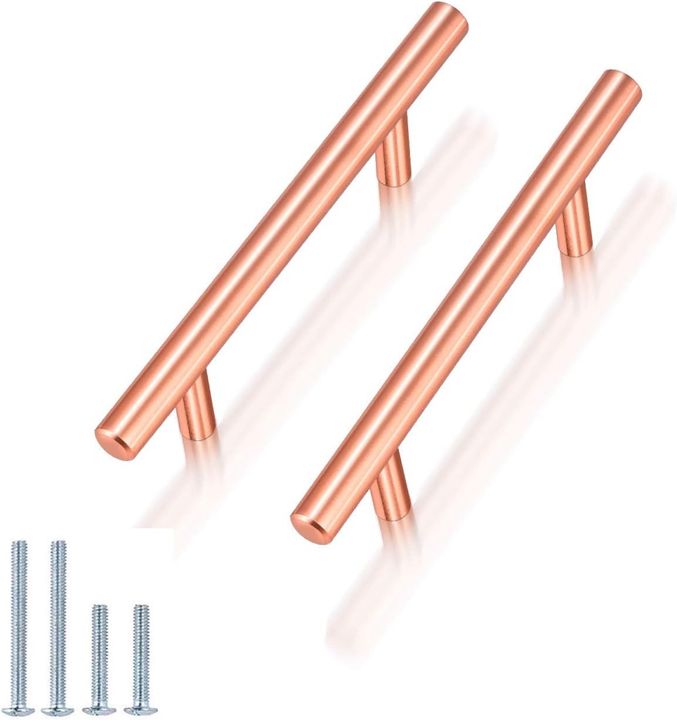 '-3" Cabinet Handles Solid Stainless Steel Drawer Pulls Brushed Rose Gold Finish,50 Pack-Kitchen Cabinet Pulls Furniture Hardware Modern T Bar,Diameter 10Mm(2/5 Inch), Hole Centers:76Mm