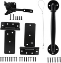 HOME MASTER HARDWARE Heavy Duty Gate Hinge Kit - 6 in Gate T Hinges 2 Pack + Self-Adjusting Gate Latch + 10 Inch Industrial Iron Gate Handle Black with Screws