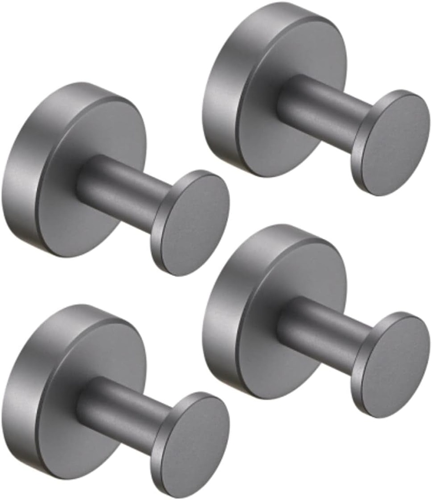 Round Base Wall Hanging Coat Hook with Screws- Gun Grey Towel Hook 4 Pack for Entry Shoe Cabinet Wardrobe Bathroom Bedroom Furniture Hardware