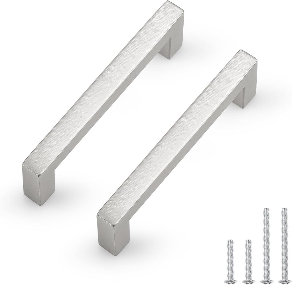 Probrico 15 Pack Stainless Steel Kitchen Cabinet Handles,Hole Centers 4Inch Brushed Satin Nickel Kitchen Cabinet Pulls,Square Corner Bar Dresser Drawer Pull Handles
