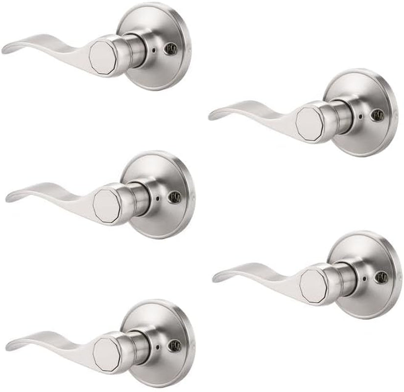 Probrico Satin Nickel Single Dummy Door Levers Wave Style Dummy Door Handles Hardware, Left Handed, 5 Pack