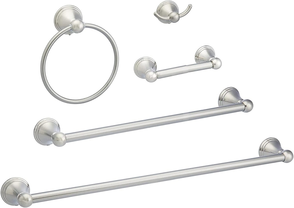 Amazon Basics, 5 Piece, Satin Nickel AB-BR817-SN Bathroom Hardware Set, Variety Pack