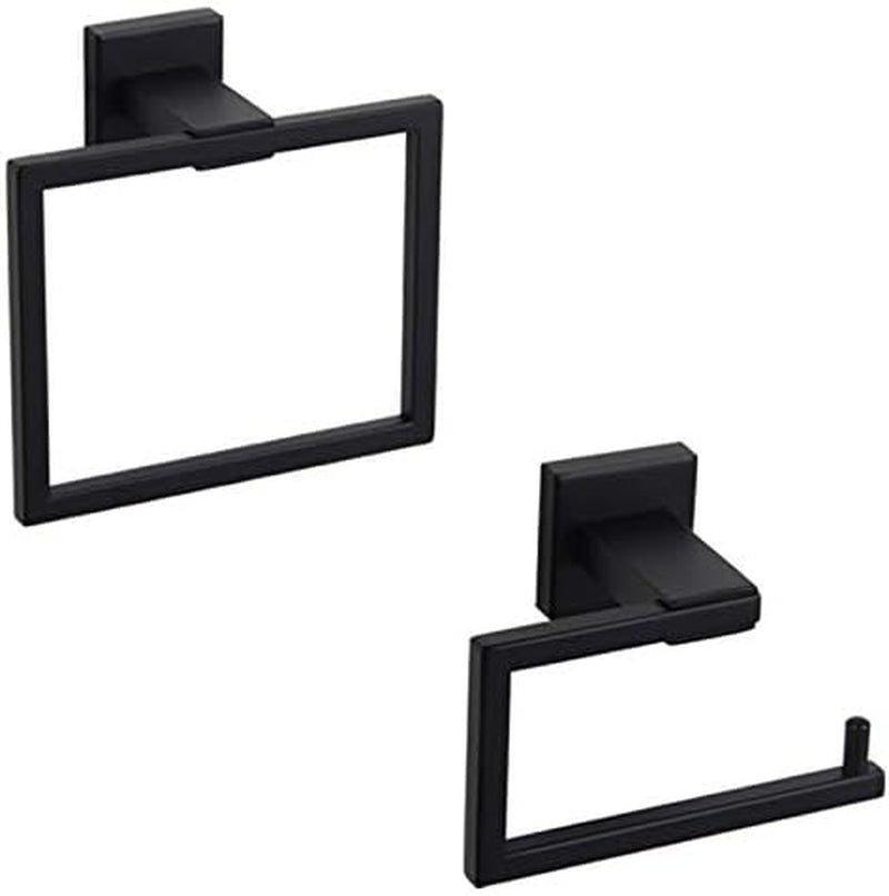 GERZ Bathroom Hardware Accessories Sets SUS304 Stainless Steel Bath Shower Set 2-Pieces(Toilet Paper Holder Towel Ring) Black Matte Finish Contemporary Style