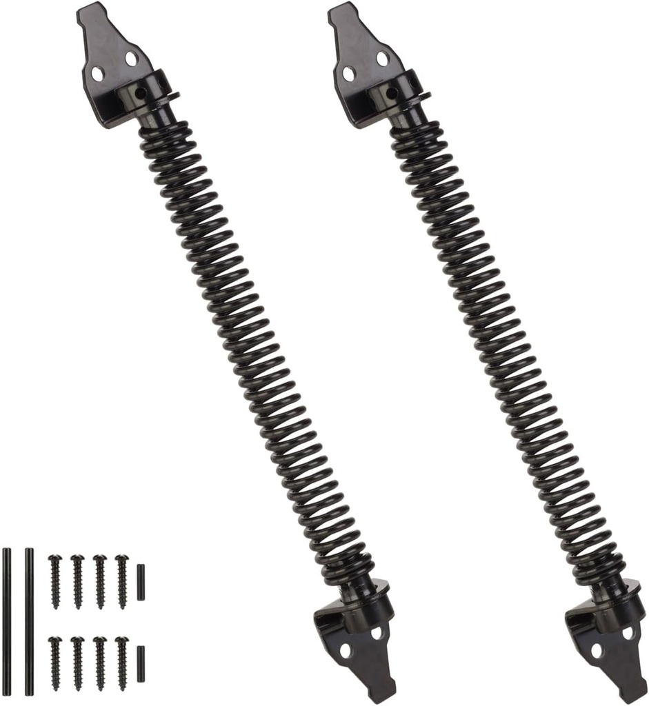 14" Gate Spring Self Closing, Heavy Duty Gate Closer Spring, Automatic Outdoor Door Spring, Adjustable Tension Gate Closure Hardware with Adjustable Tool for Wooden and Vinyl Fence, 2 Pack