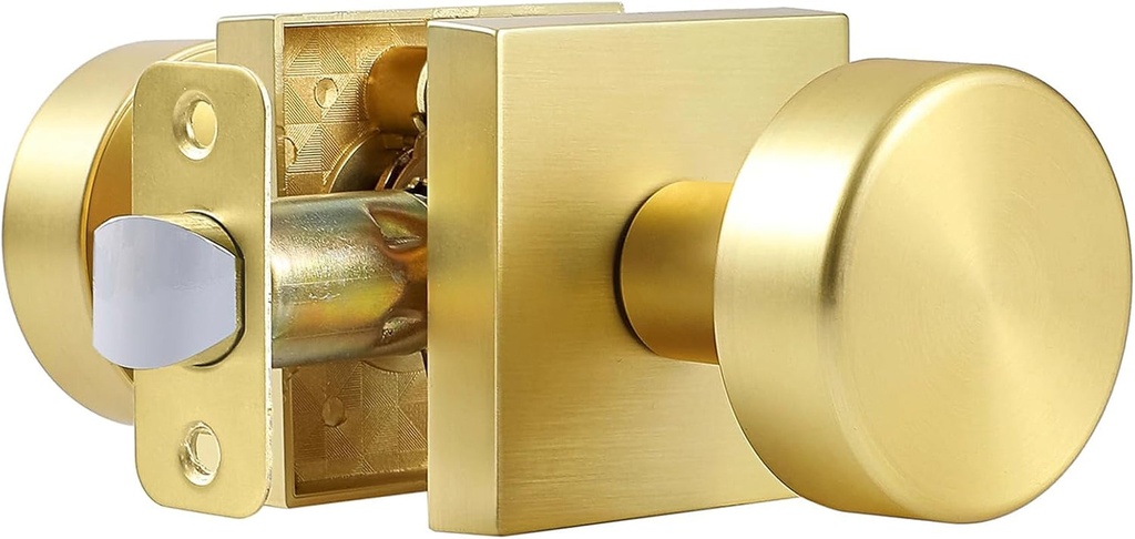 Brushed Gold Interior Door Knobs, Satin Brass Passage Door Knob Interior for Closet Hallway, Heavy Duty Modern Square Passage Door Handle