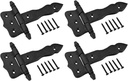 Renovators Supply Manufacturing Shed Door Hinge 5 In. Black Wrought Iron Antique Style Decorative Flush Mount Cast Iron Barn Door Shed Hinge with Hardware Pack of 4