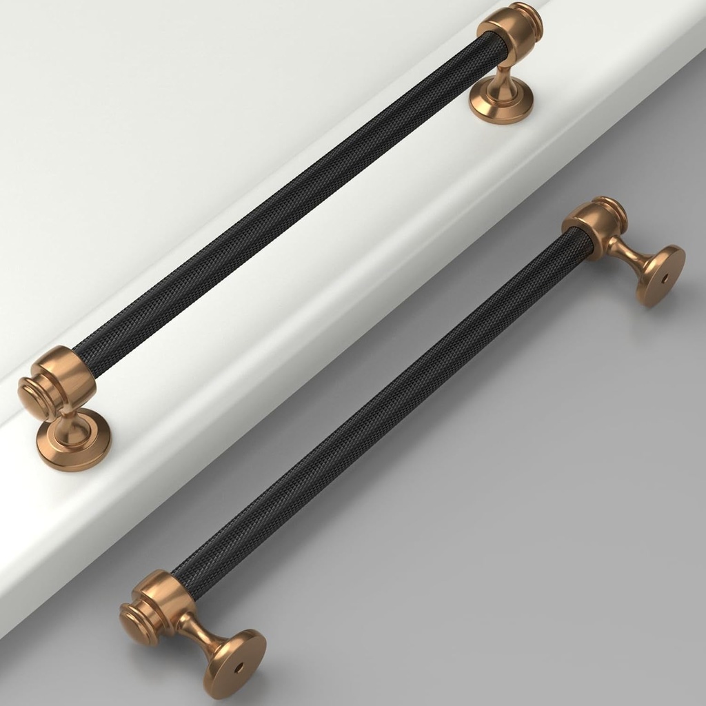 10 Pack 7-1/2"(192Mm) Matte Black & Champagne Bronze Cabinet Pulls Knurled Kitchen Cabinet Handles Drawer Pulls Cupboard Hardware for Cabinets