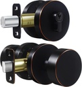Exterior Door Knob with Single Cylinder Deadbolt Lock Set, round Entry Door Knob with Deadbolt Locksets, Bronze Front Door Lock Set, Front Door Handle and Deadbolt Set, Oil Rubbed Bronze Finish