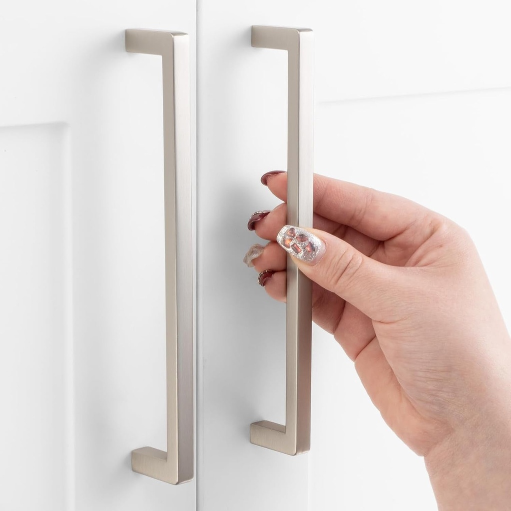 Pack of 30, 6-1/4 Inch Hole Centers, Brushed Nickel Square Bar Kitchen Cabinet Pull Handle ZP2401 | Solid Hardware for Drawer, Dresser, Bathroom, Vanity, Furniture Door, Cupboard, Bedroom, 6.3"