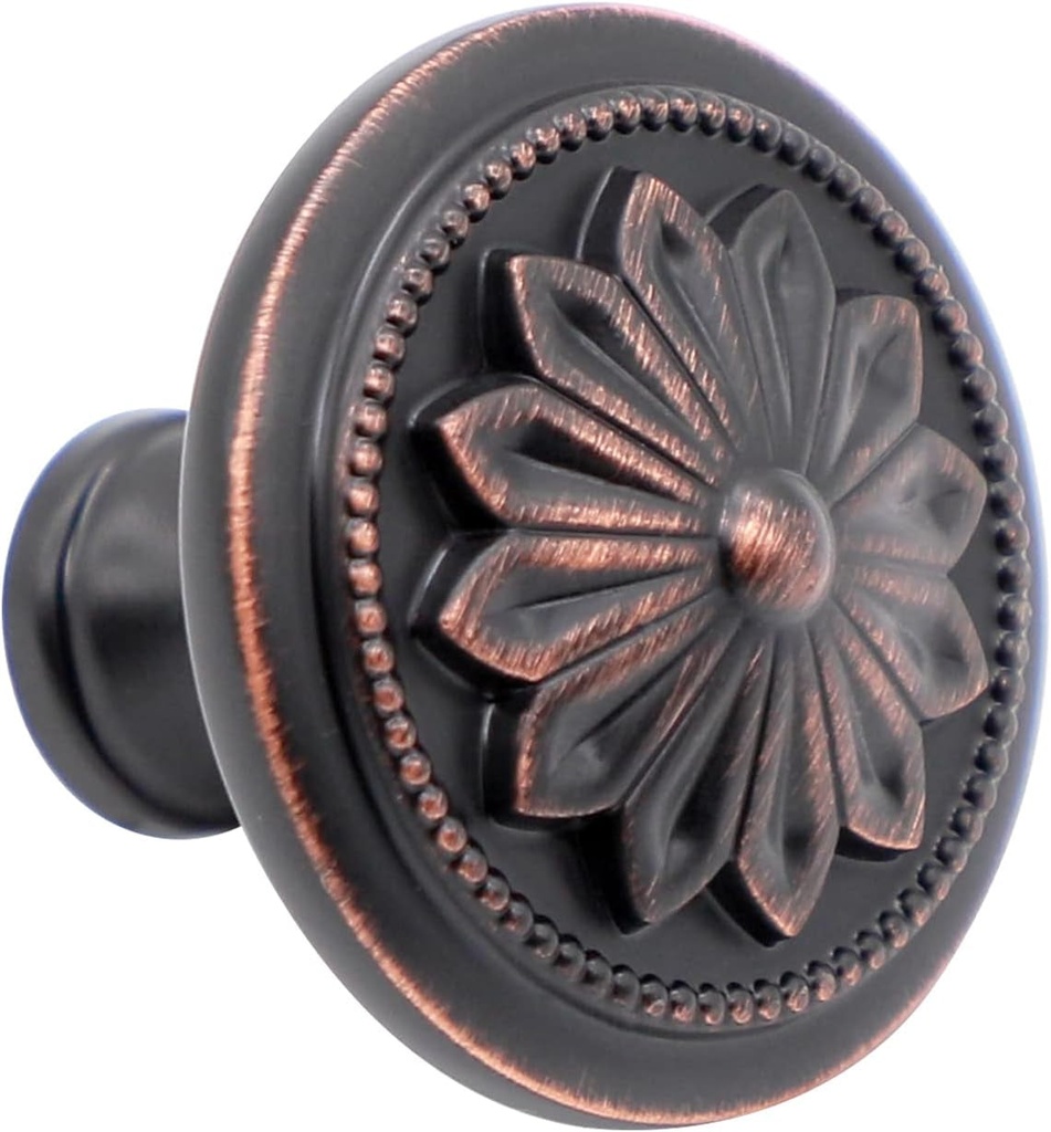 15 Pack - Oil Rubbed Bronze Cabinet Hardware Knobs,1.4" Diameter round Bronze Hardware Knobs for Cabinets, Cabinet Hardware Oil Rubbed Bronze,Flower Oil-Rubbed Bronze Knobs for Cabinets and Drawers