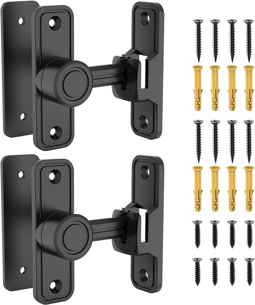 Sliding Barn Door Lock Hardware, 90 Degree Locks for Barn Doors, Flip Gate Latches for Barn, Garden, Bathroom, Outdoor, Garage, Window (2 Pack-Black)