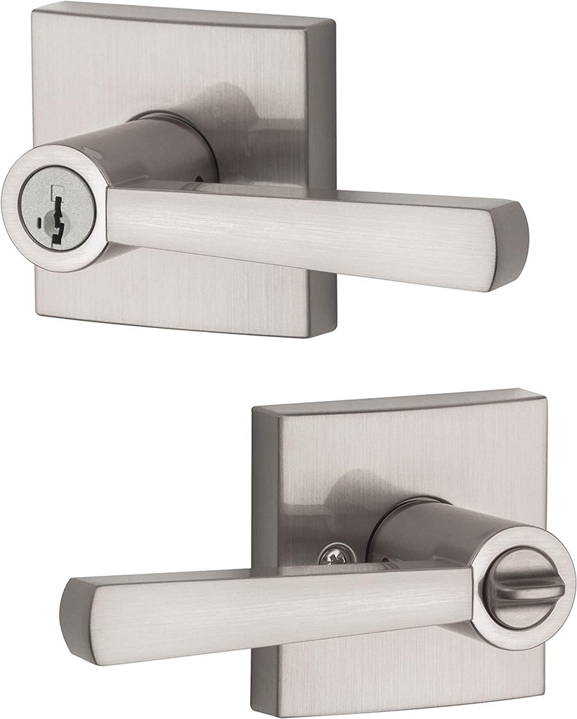 Baldwin Spyglass , Entry Door Handle Reversible Lever with Keyed Lock Featuring Smartkey Re-Key Technology and Microban Protection, in Satin Nickel