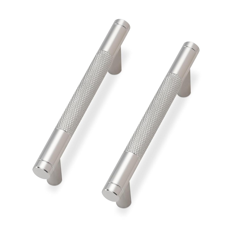 10 Pack Brushed Satin Nickel Cabinet Pulls Knurled 3-3/4 Inch Hole Centers Kitchen Cabinet Handles Silver Drawer Pulls Cabinet Hardware