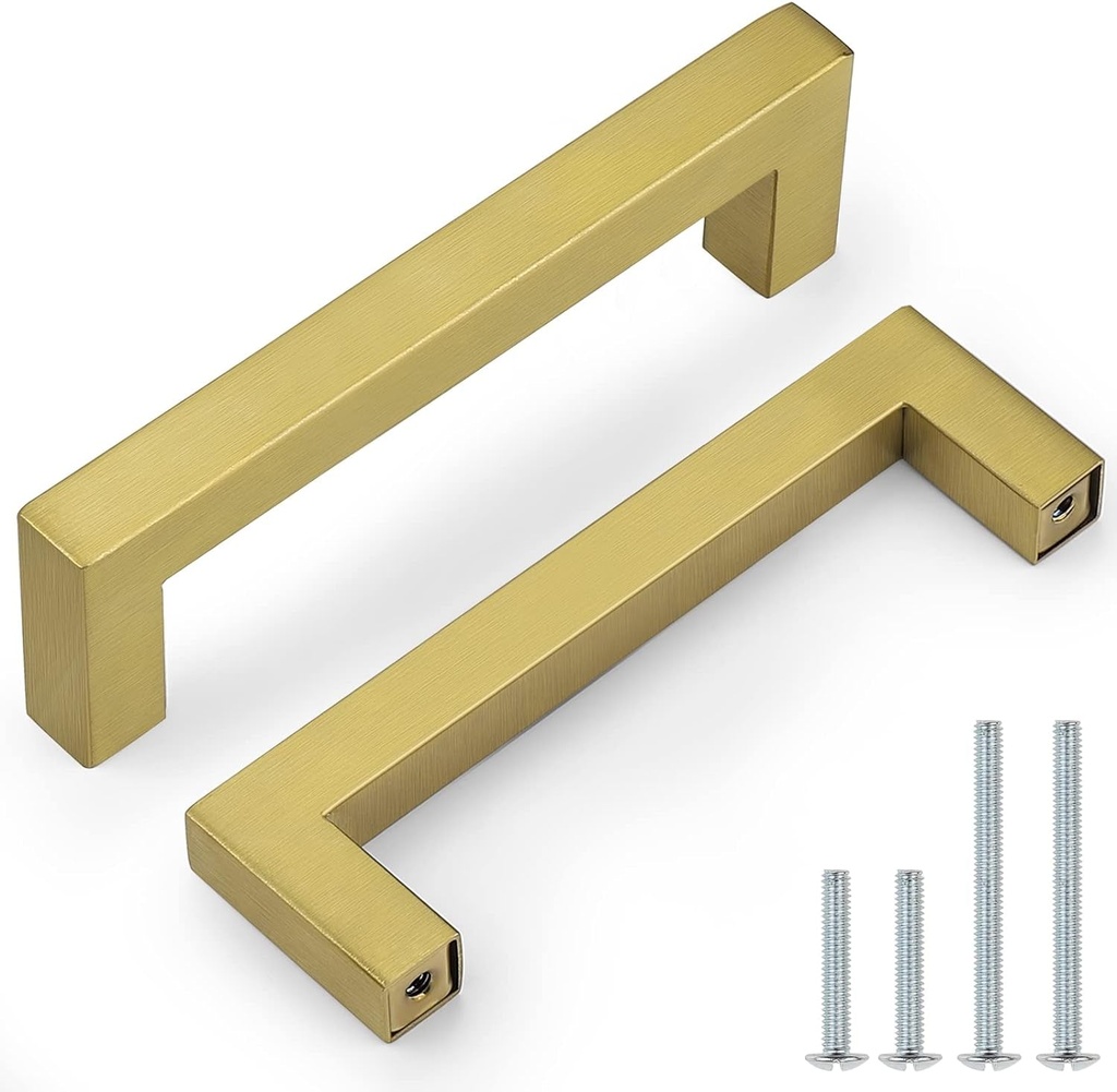 Probrico 6-3/10 Inch(160Mm) Brushed Brass Cabinet Handles, Stainless Steel Cabinet Pulls Square Kitchen Drawer Handles, Gold Cabinet Hardware Modern Dresser Handles, 30 Pack
