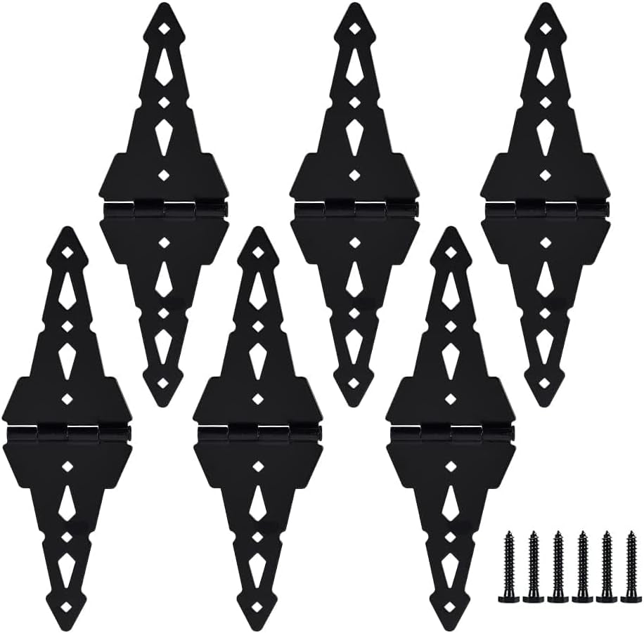 HOME MASTER HARDWARE 8 Inch Gate Hinges,Heavy Duty Gate Hinges,Wood Gate Hinges for Wooden Fences for Patios, Barn Doors, Yard Gate,With Screws, Black, (6 Pack)