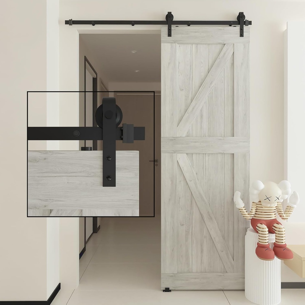 5FT Sliding Barn Door Hardware Kit, Upgraded Screw Fixation Modular Track, Heavy Duty Barn Door Track Kit Fits Single Door 26"-30" Wide, Smooth and Quiet Sliding, Easy to Install