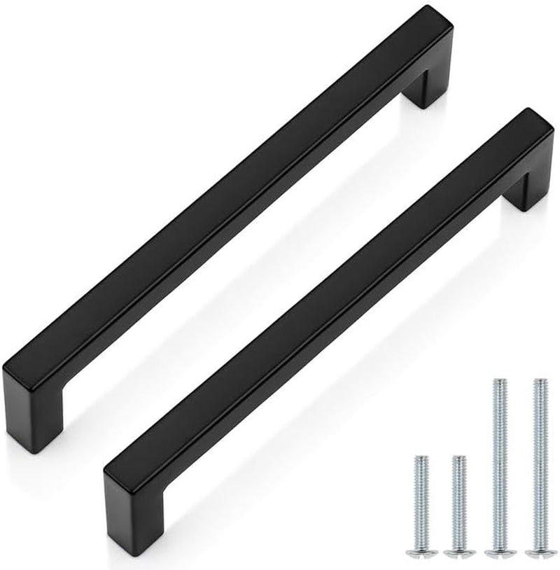 Probrico 15 Pack| Black Cabinet Handles 6-3/10 Inch(160Mm) Hole Centers Drawer Pulls Stainless Steel Kitchen Cabinet Handles Matte Black Square Drawer Handles Modern Cabinet Hardware