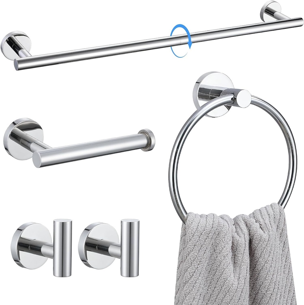 Lairuier Bathroom Hardware Set,Polished Chrome 5-Piecetowel Bar Set Stainless Steel Wall Mounted Bathroom Hardware Accessories Set