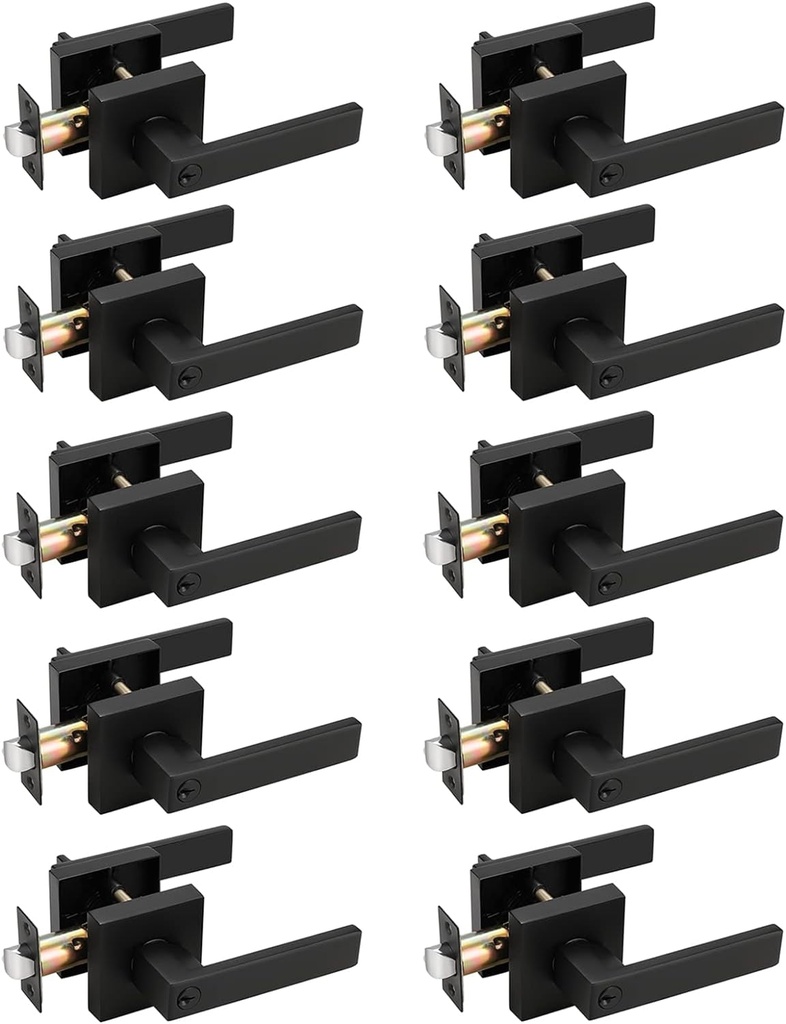 Probrico (10 Pack Black Entry Knob Combo Pack Keyed Alike, Heavy Duty Entrance Door Lever, Exterior Lockset Contemporary Style, Modern Front Door Hardware
