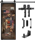 Barn Door Hardware Kit Heavy Duty Sliding Door Track Kit with Adjuestable Floor Guide and 2 Handles, Smoothly and Quietly Hardware Kits with Lock (J Shape Hanger) (6.6FT Single Kit)