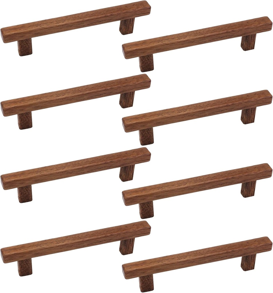 Semetall 8Pcs Walnut Wood Drawer Pulls,5 Inch Hole Center Pull Handles Wood,Wooden Handles for Dresser Drawers,Cabinets,Kitchen,Wardrobe