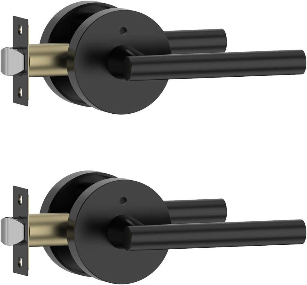 Amerdeco 2 Pack Matte Black Interior Privacy Door Handles, Heavy Duty Interior Bedroom Door Lever, Door Handles Interior for Bathroom
