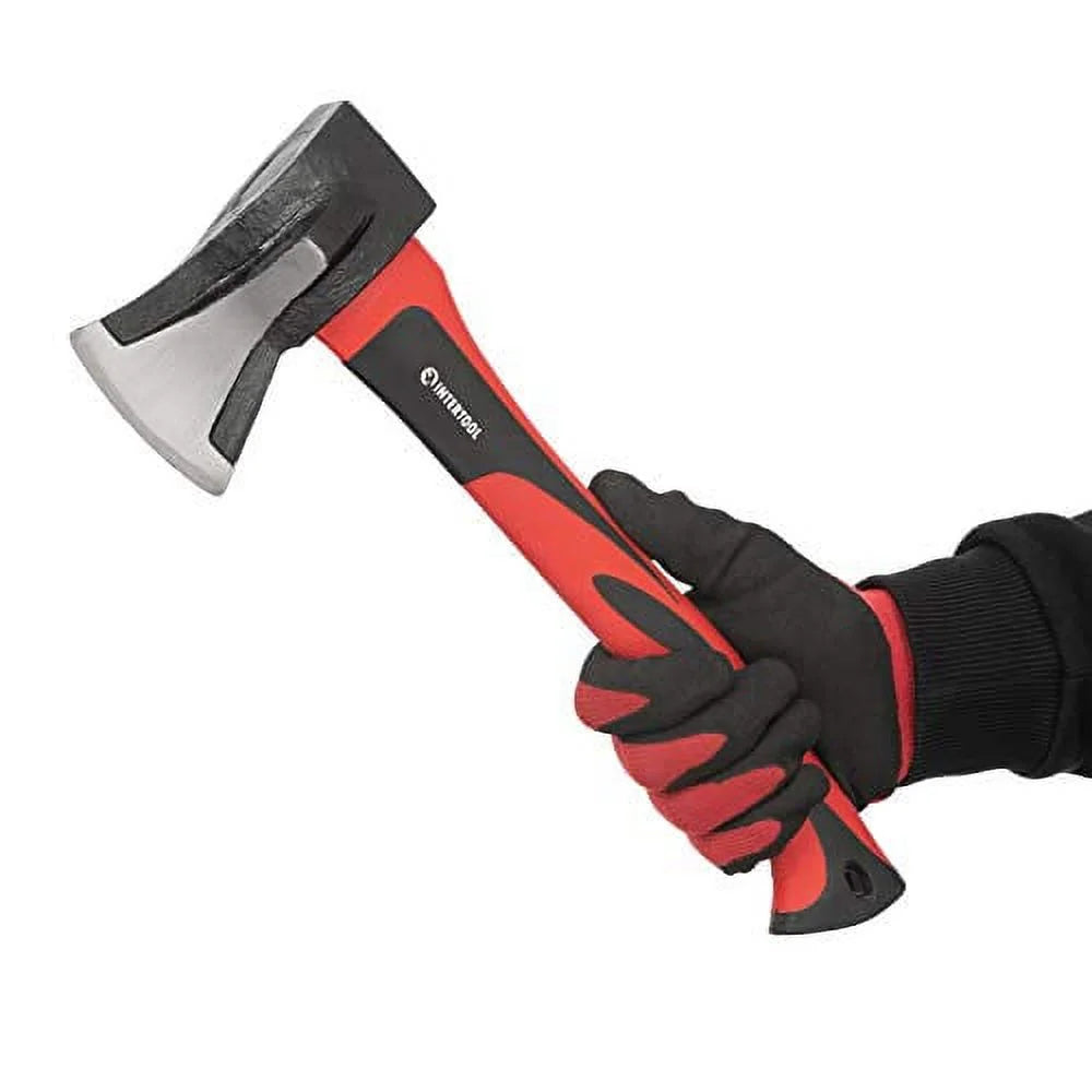INTERTOOL 15" Splitting Hatchet - 2.2 Lbs Small Camping Axe with Shock-Absorbing Rubber Handle HT-0274