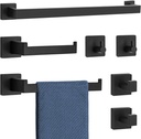 7 Piece Bathroom Hardware Set Matte Black Bathroom Accessories Black Towel Rack Square Towel Bar Set Bathroom Towel Rack Towel Holder Set Wall Mounted Stainless Steel 23-Inch Black