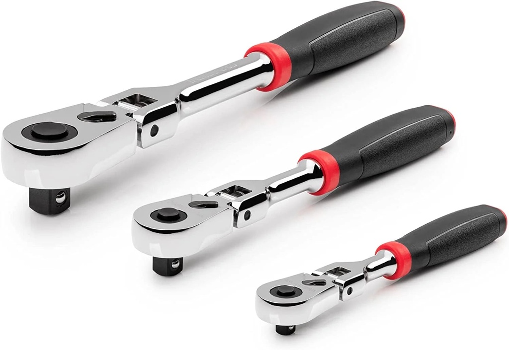 TEKTON 1/4, 3/8, 1/2 Inch Drive Flex Head Quick-Release Comfort Grip Ratchet Set, 3-Piece (6, 8, 10-1/2 In.) | SRH99120