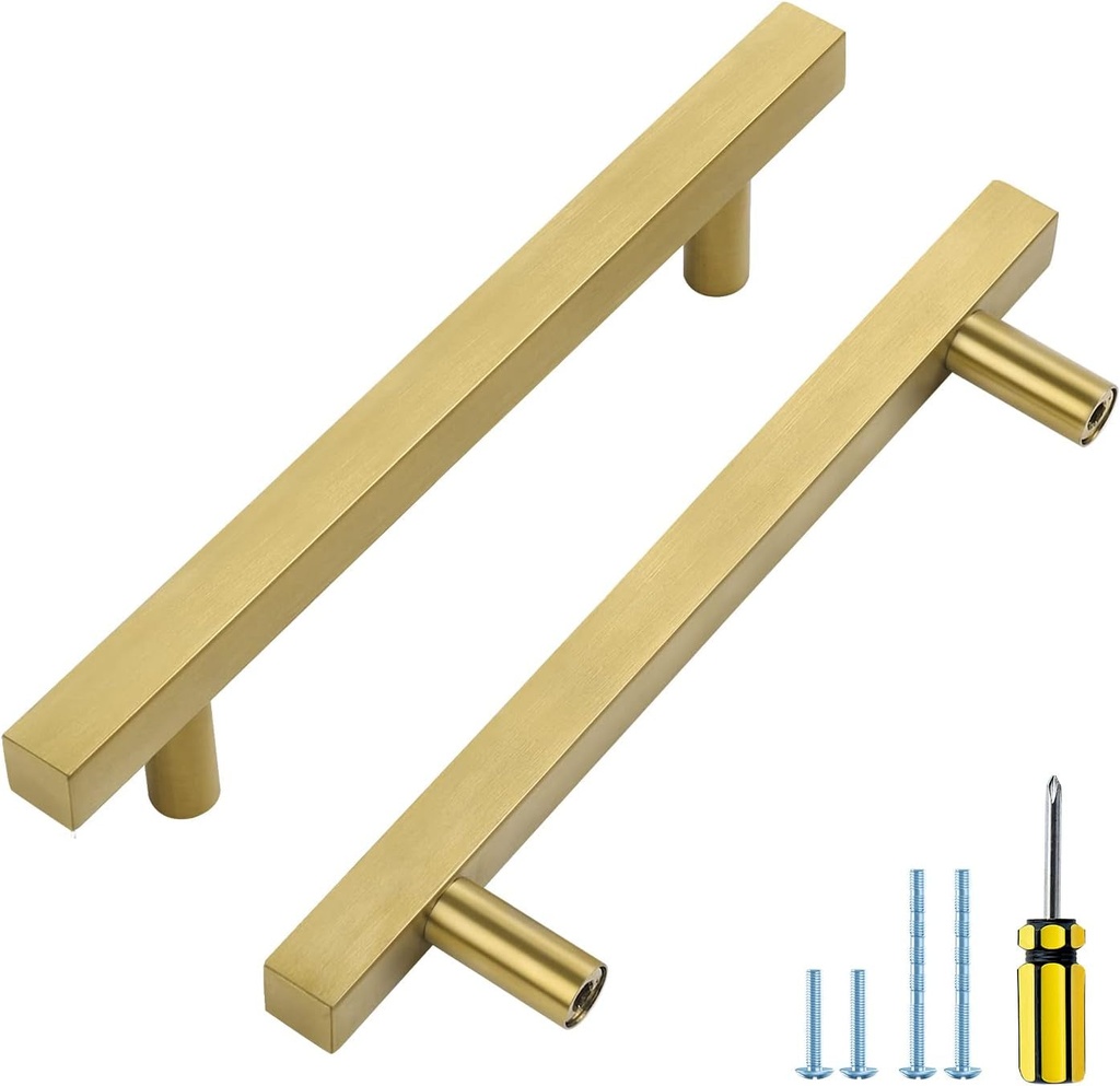 Ravinte Gold Cabinet Pulls 30 Pack 5 Inch Gold Kitchen Cabinet Handles Brushed Gold Hardware for Cabinets Modern Square Brushed Brass Cabinet Handles 7-3/8 Inch Overall Length Gold Drawer Pulls