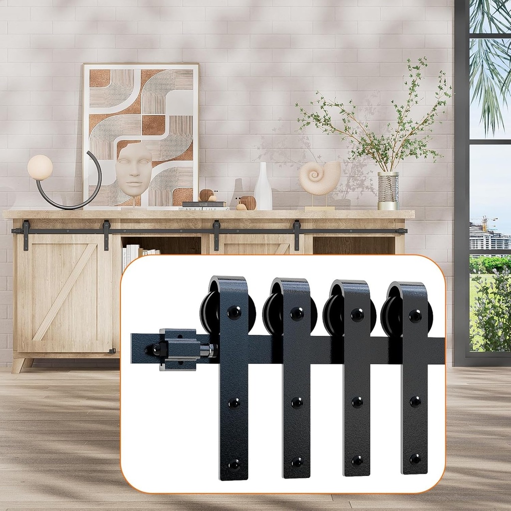 6.6FT Super Mini Cabinet Small Sliding Double Barn Door Hardware Track Kit Apply for Storage Window TV Stand-Fit 20" Wide Door Panel-J Shape Hanger