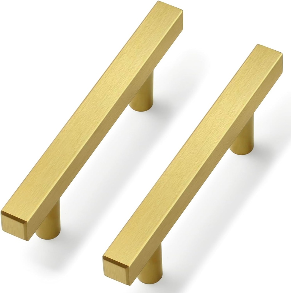 30 Pack Gold Cabinet Handles 3 Inch Brushed Brass Cabinet Pulls Modern Square Drawer Pulls Brass Gold Dresser Pulls Hardware Kitchen Handles for Cabinets and Drawers, 5" Total Length