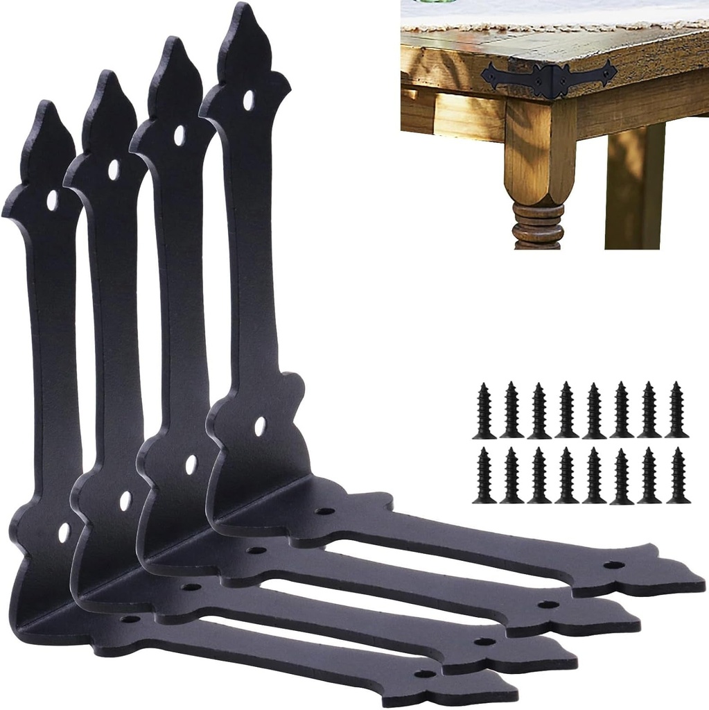 4 Inch Corner Protector Furniture Edge Corner Guards Corner Bracket Metal Embellishments with Wood Decorative Metal Rustic Hardware for Home Edge Corner Hardware Accessories (Black 4 Pack)