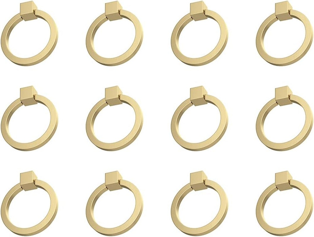 RZDEAL 12Pcs 2.0" X 1-7/8" Solid Brass Pulls for Dresser Drawer Ring Pulls Furniture Hardware Brushed Gold Wardrobe Door Handles